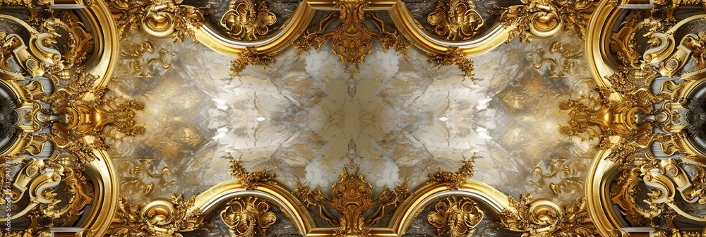 Abstract ornamental vintage aesthetics marble framed wall hanging, in the style of intricate frescoes ceiling design. Luxurious baroque style patchwork patterns. Decorative borders with gold. - obrazy, fototapety, plakaty 