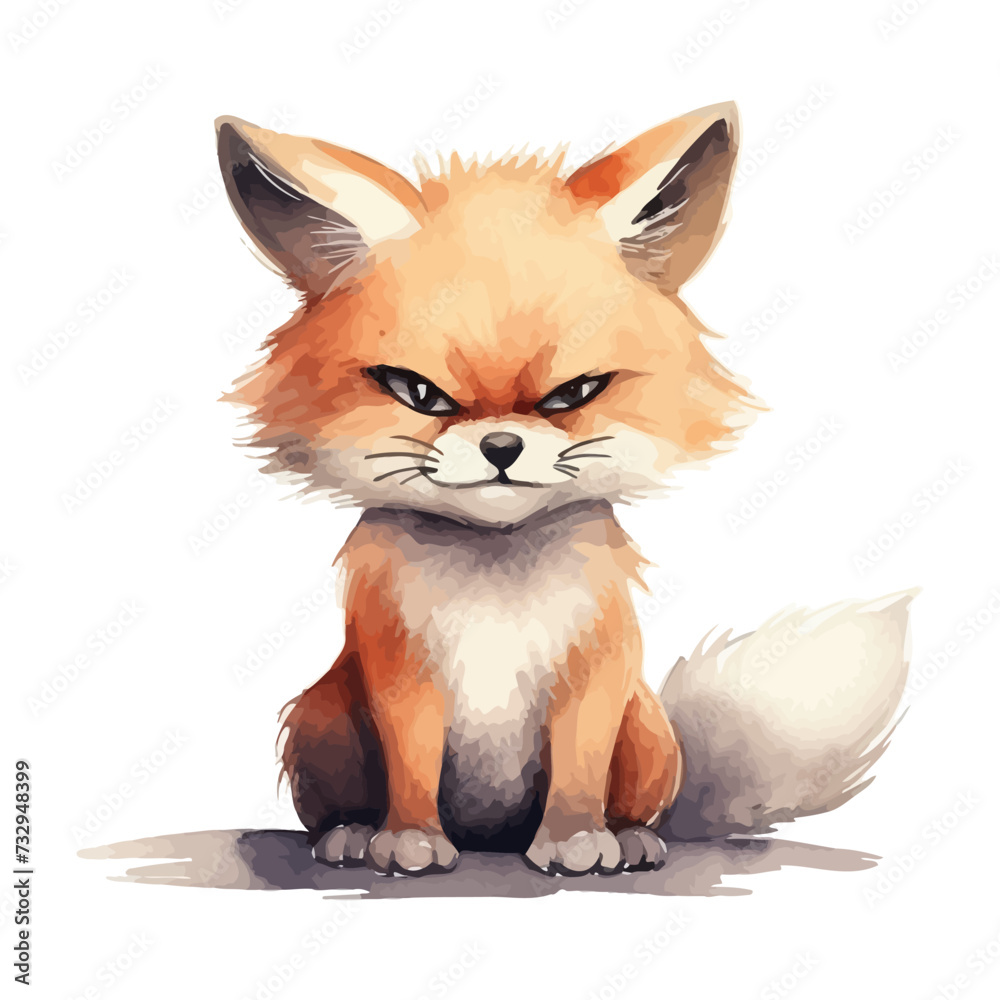 Obraz premium cartoon fox is angry watercolor painting style