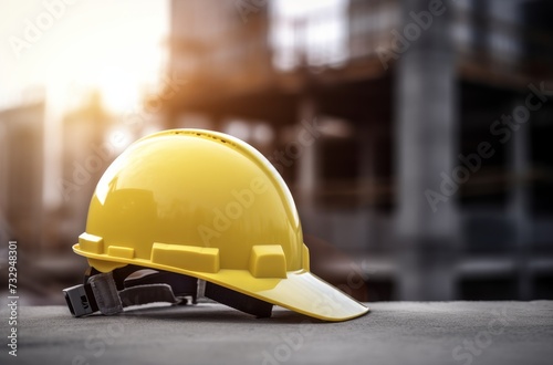 Helmet hard hat on steel on site construction building