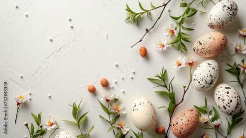 Background for Happy Easter banner or card with many colored 3d Easter eggs painted by polka dot pattern. 