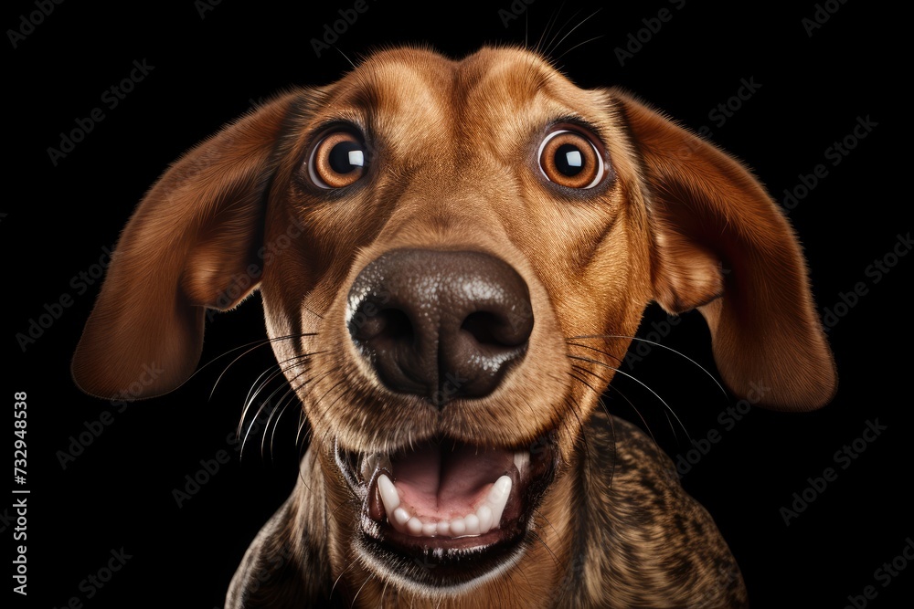 Studio shot of a funny face dog on an isolated background, a Pet dog looking at camera, front view portrait, one animal. Pet care and animals concept. Ai generated