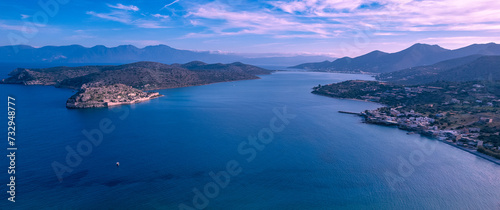 Breathtaking panorama of PLaka Bay, Elounda, Lasithi, Crete On the left stands the historic island of Spinalonga, To the right, picturesque PLaka photo