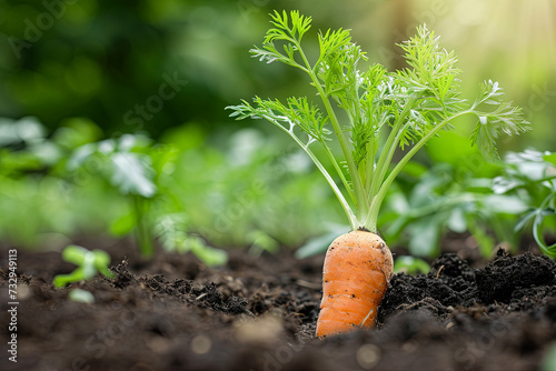 A carrot sprouting in the garden photo
