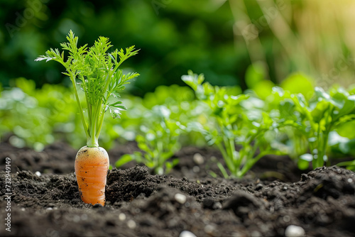 A carrot sprouting in the garden photo