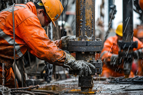 A team of workers at an oil drilling site