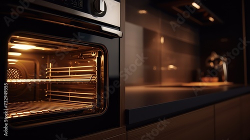 Close up of a modern oven in the kitchen. 3d rendering