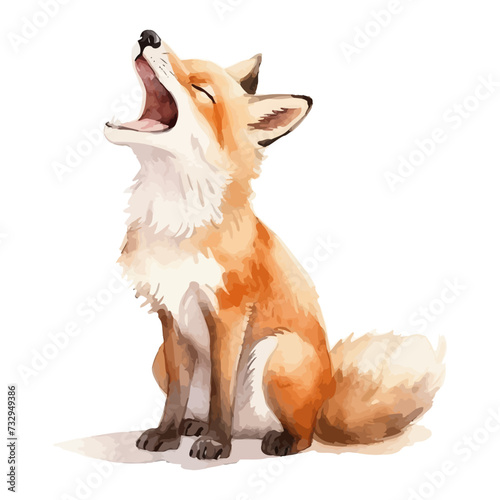 cartoon howling wolf in watercolor painting style