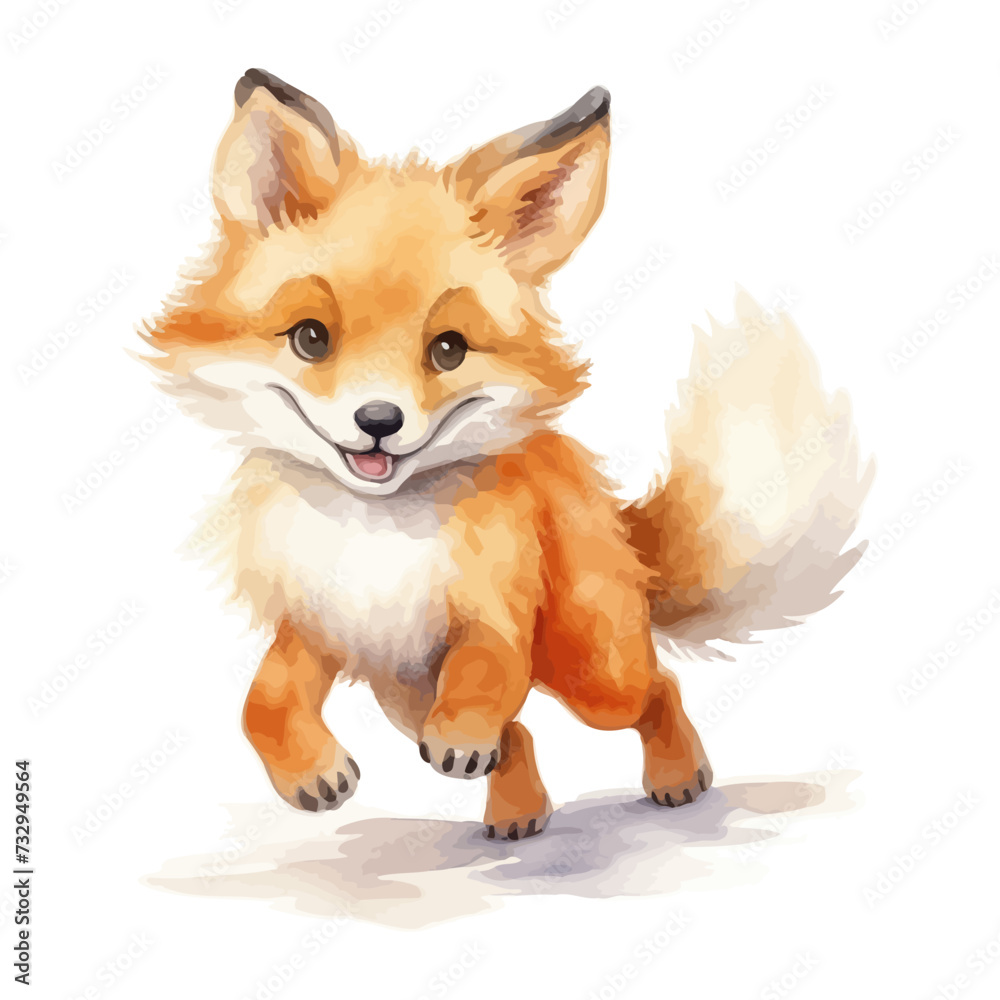 Obraz premium cartoon fox walking in watercolor painting style