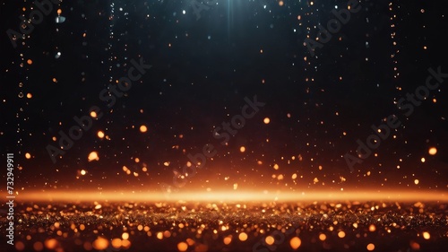 Fireworks in the night sky, orange particles light background, glowing orange particles background, particles and black background