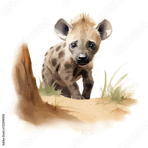 cartoon hyena skulking in a watercolor painting style