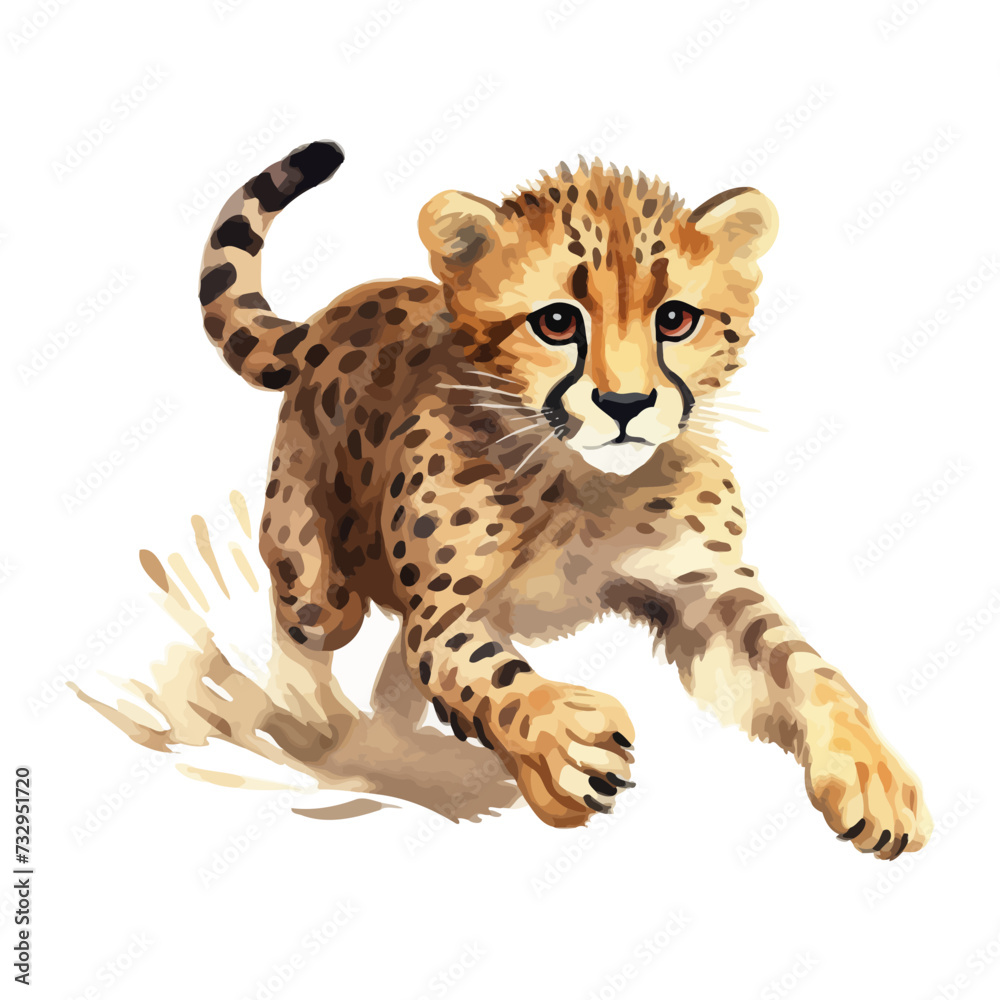 Fototapeta premium cartoon cheetah running in watercolor painting style