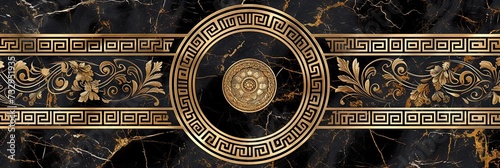 Abstract ornamental vintage aesthetics marble framed wall hanging, in the style of intricate frescoes ceiling design. Luxurious baroque style patchwork patterns. Decorative borders with gold.