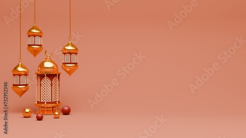 3D Render Ramadan Background with lantern and islamic ornaments for banner template