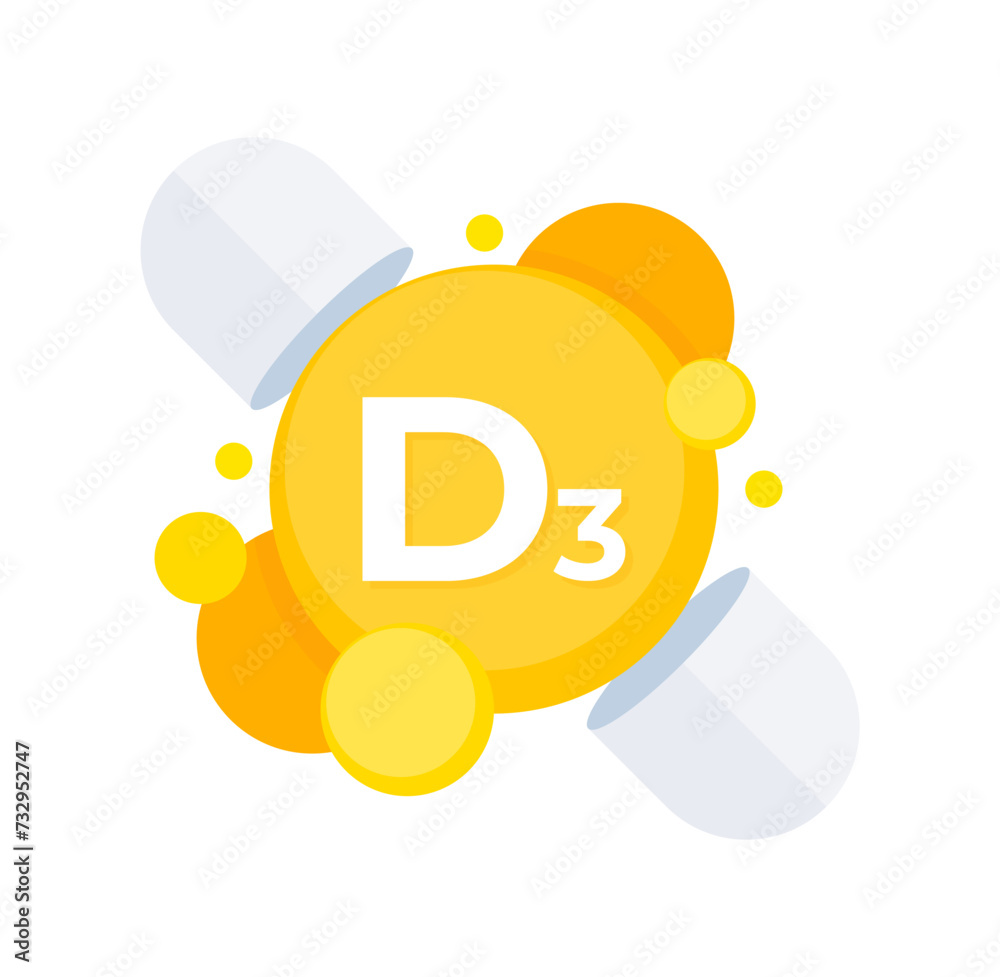 Vector illustration of vitamin D3 supplements for health and nutrition awareness