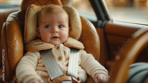 A newborn in child's removable seat in a car for safety,generative ai