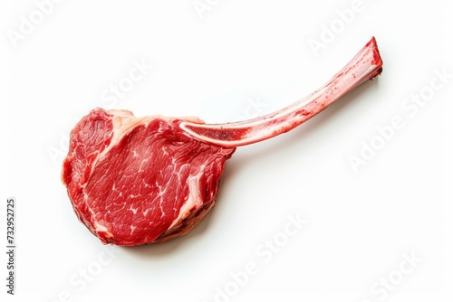 Top view of raw Tomahawk steak isolated on white background