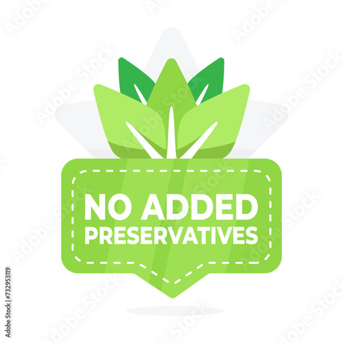 Clean eating assurance with no added preservatives badge and leaf icon for health-focused foods photo