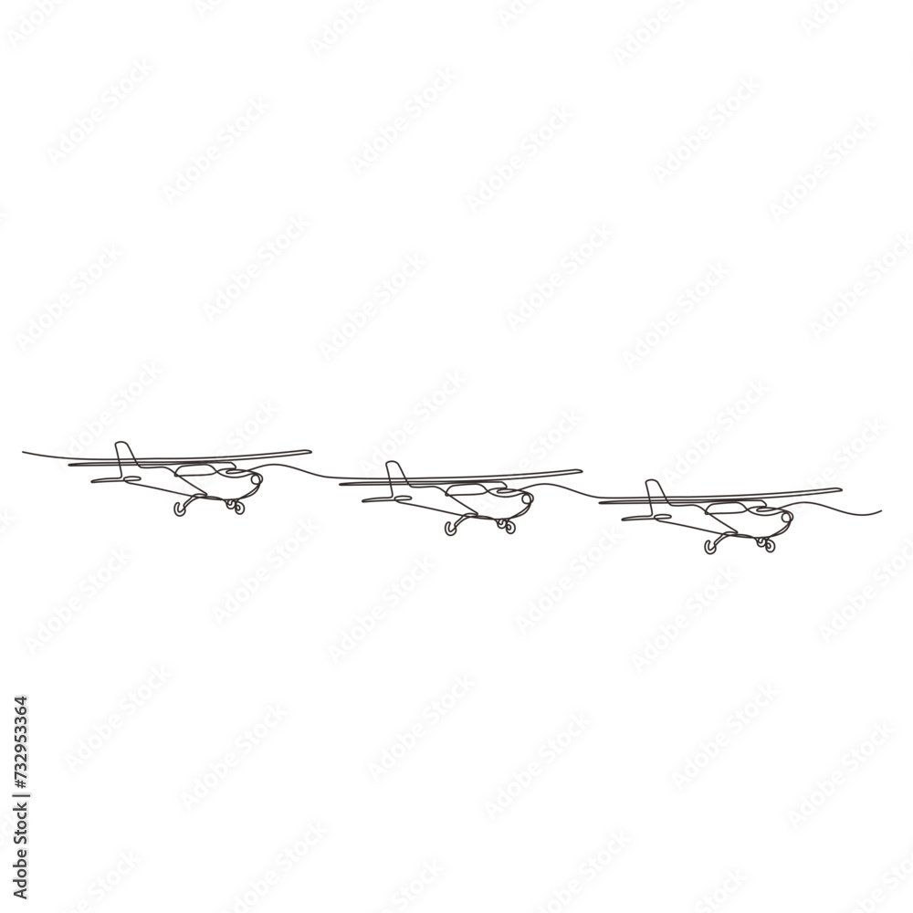 Continuous line drawing of airplanes on the clouds. Black and white background vector illustration. Continuous line drawing of airplanes on the clouds. Black and white background vector illustration.
