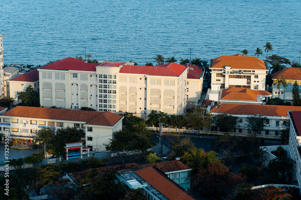 Obraz premium Panoramic Aerial Sunset view of Nha Trang city, Vietnam