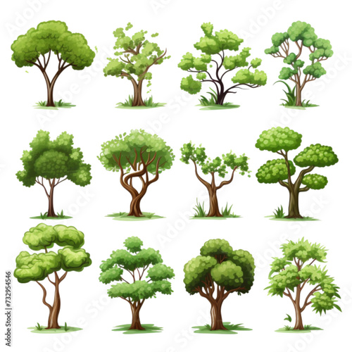 Set of trees  various  summer  vector  transparent background