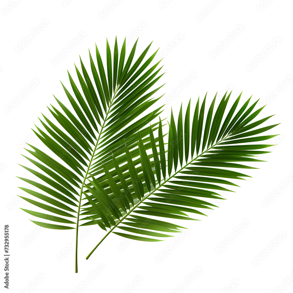 Obraz premium Vector watercolor palm leaves, coconut palm leaves, tropical leaves, variety, ornamental plants, banana leaves, transparent background.