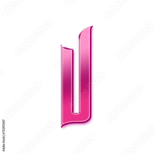3D Pink Metallic Chrome Alphabet V