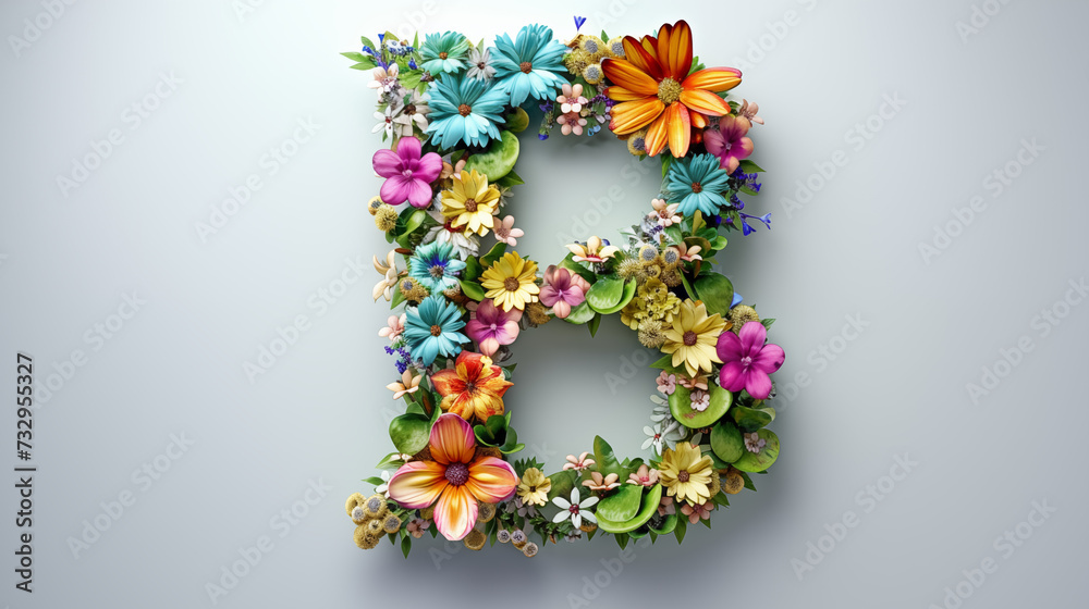 beautiful letter B with flowers on a plain background beautiful letter B with flowers on a plain background