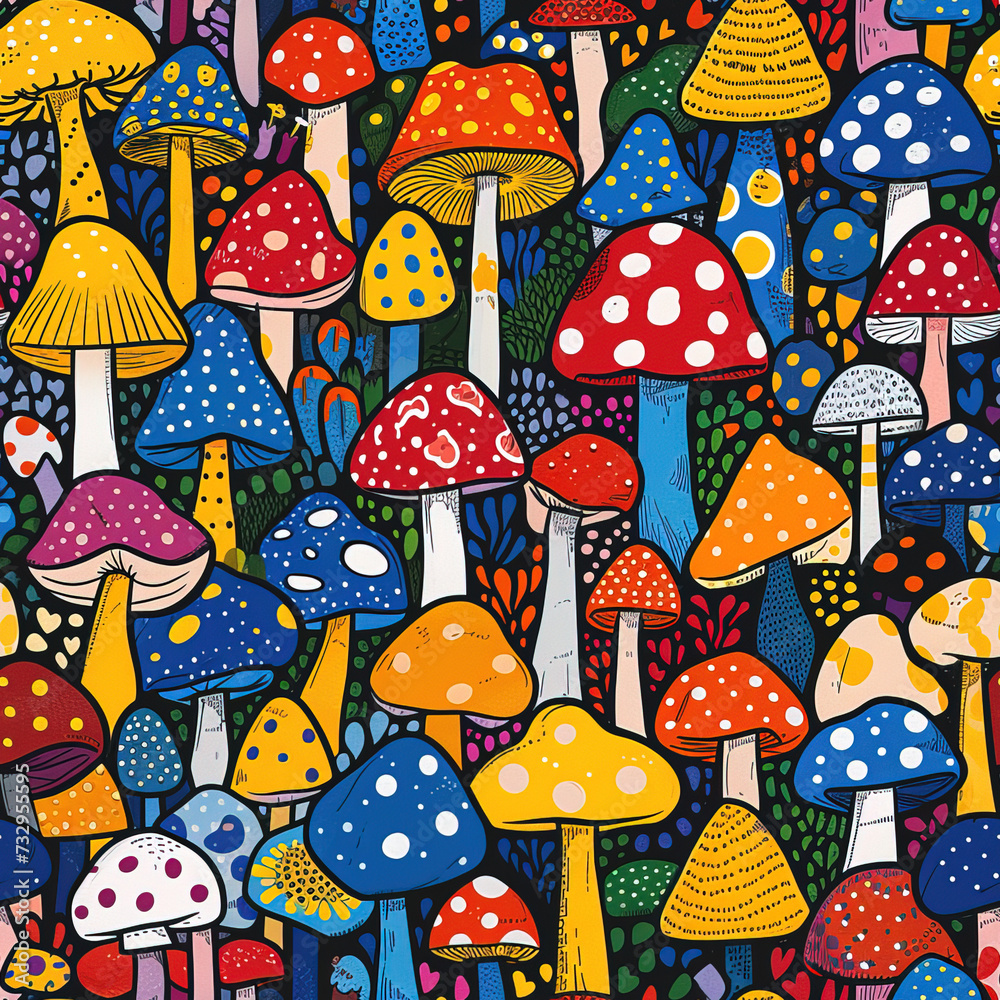 Mushroom cartoon colorful groovy repeat pattern Mushroom cartoon colorful groovy repeat pattern