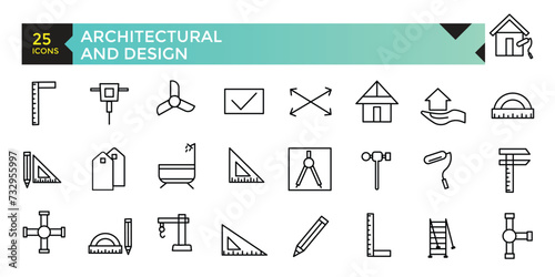 Architectural and designs apps icon set, vector, icons collection