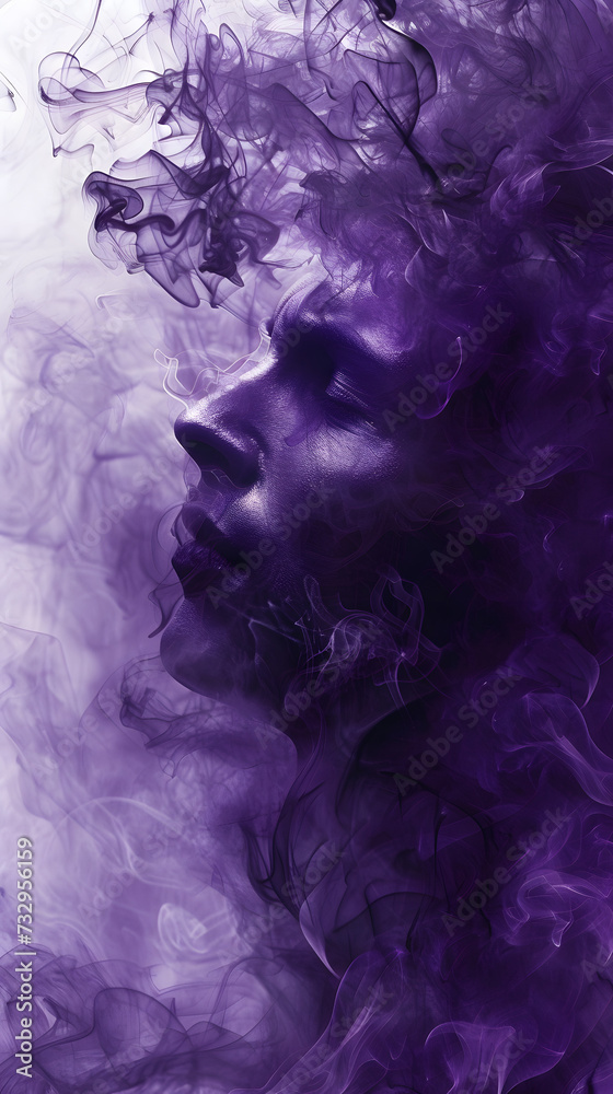 purple smoke surrounding a man background 