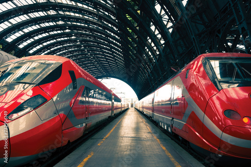 Fotografie Two passenger trains in the station
