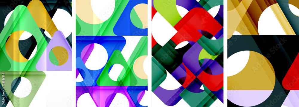 Abstract background set, showcasing a dynamic interplay of triangles. Fusion of modern design and geometric allure Abstract background set, showcasing a dynamic interplay of triangles. Fusion of modern design and geometric allure