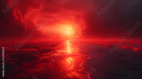 red sunset over the sea © Davy