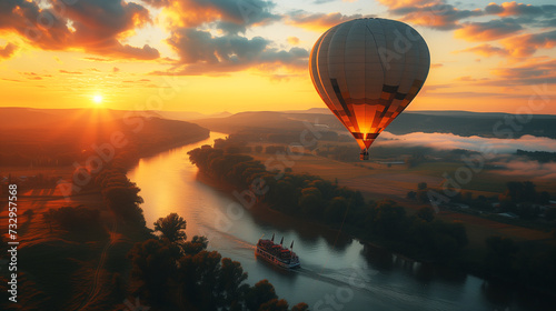 Hot air balloon in flight.