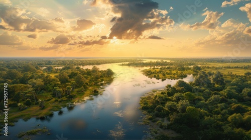 Aerial view of Amazon rainforest in Brazil, South America. Green forest. Bird's-eye view