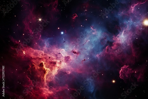 A nebula depicted in a red scale reveals a stunning celestial landscape, bathed in rich hues of crimson and scarlet, evoking a sense of cosmic majesty.