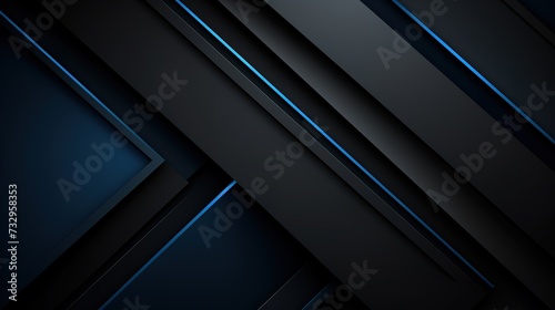 Modern black blue abstract background. Minimal. Color gradient. Dark. Web banner. Geometric shape. 3d effect. Lines stripes triangles. Design. Futuristic. Cut paper or metal effect. Luxury. Premium., 