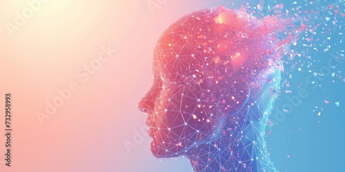 Realistic 3d man head polygonal skin. Abstract lines, triangles and particle style design. Illustration vector