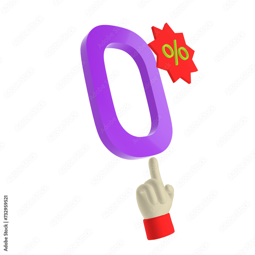 Fototapeta premium 3d human hand pointing finger zero percent interest, credit card and promotion business concept. 3d render