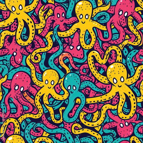 Octopus cartoon colorful pop art repeat pattern