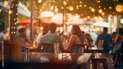 People enjoying music and beer at an outdoor street bar in Asia  bokeh effect