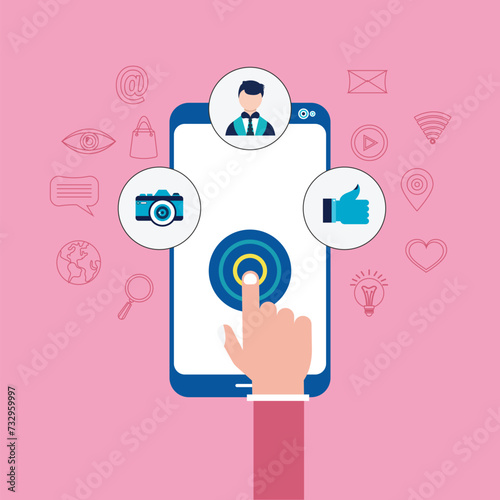 Social Media Concept Isolated. Render Smartphone with Colourful Social Network Icon
