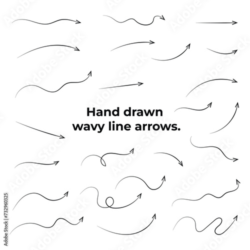 Collection hand drawn arrows. Set simple arrows isolated on white background.