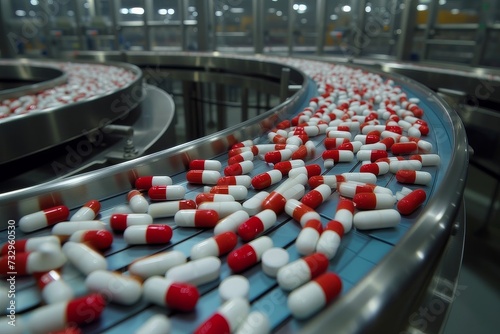 Tablets in the process of production and packaging at a modern pharmaceutical plant