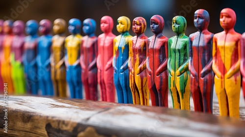 Colorful painted figures of diverse people standing together in unity and harmony