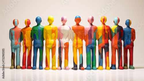 Colorful painted figures of diverse people standing together in unity and harmony
