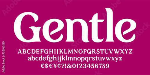 An elegant decorated alphabet font in a modern style. Uppercase, lowercase letters, symbols and arabic numerals. Suitable for logos. Vector illustration for your design.