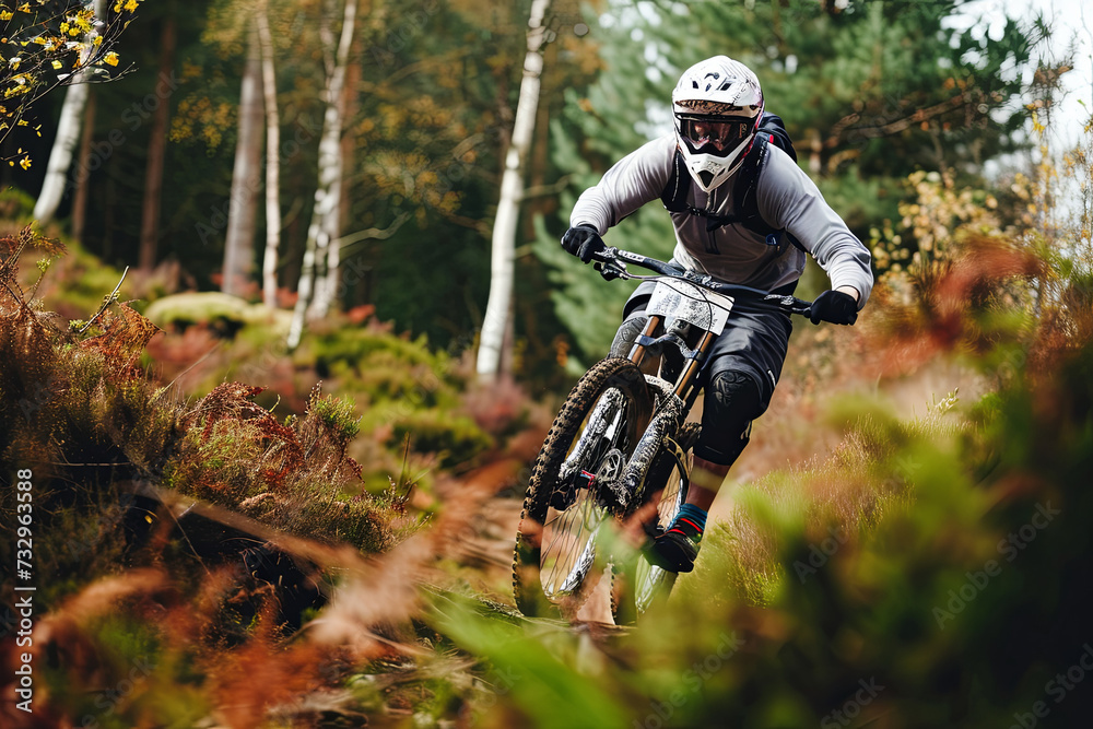 Naklejka premium Extreme mountain biking downhill on a hardtail bike
