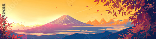 Mt Fuji  Mount Fujis landscape in Japan  Japanese famous tourism travel destination  cartoon anime style illustration landscapes background  generated ai