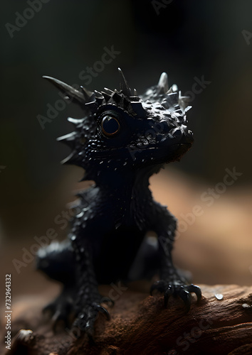 Mythical black dragon statue, its powerful silhouette isolated against the night